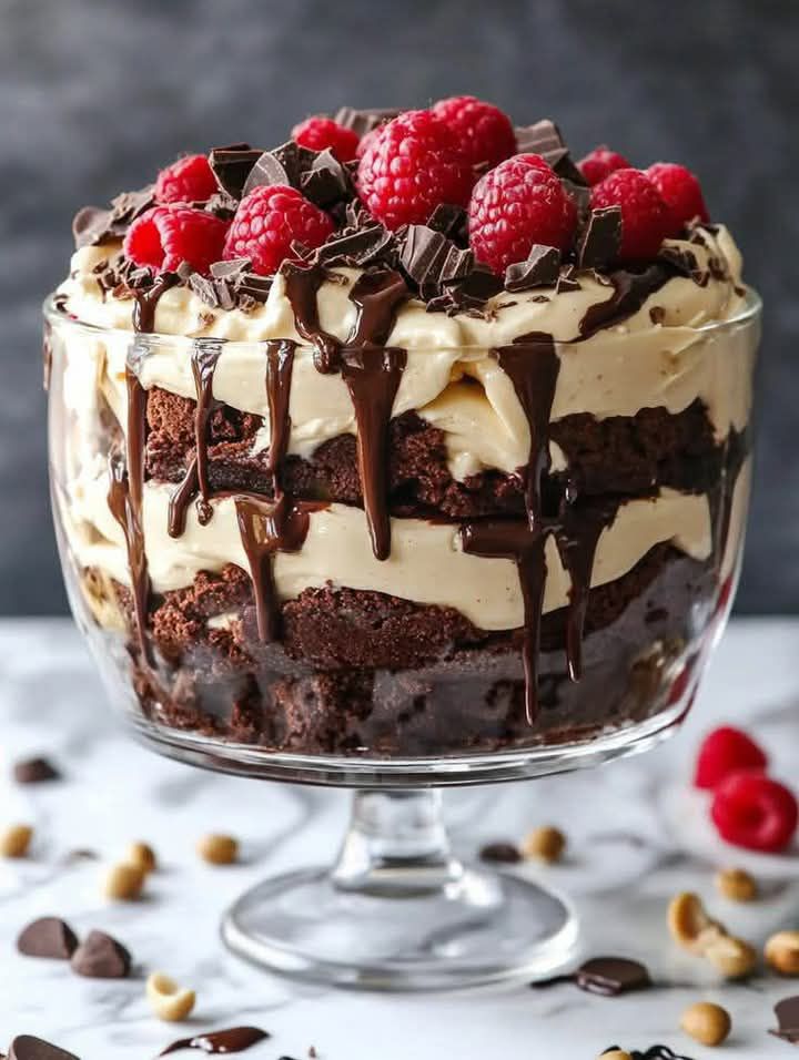 Raspberry Butter Fudge Brownie Trifles