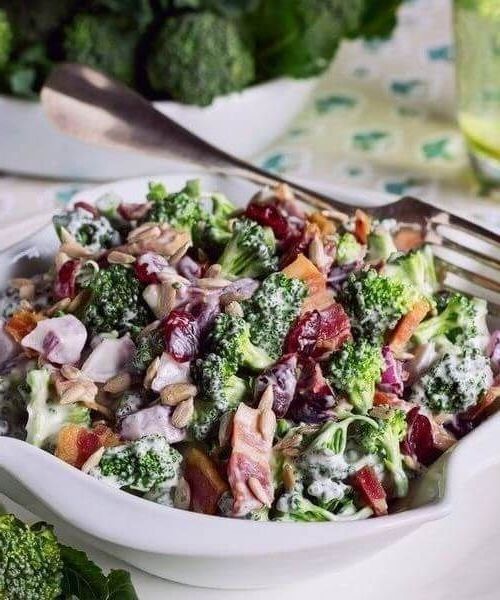 BROCCOLI SALAD WITH SUNFLOWER SEEDS & CRANBERRIES
