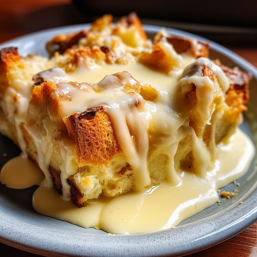 Old-Fashioned Bread Pudding with Vanilla Sauce