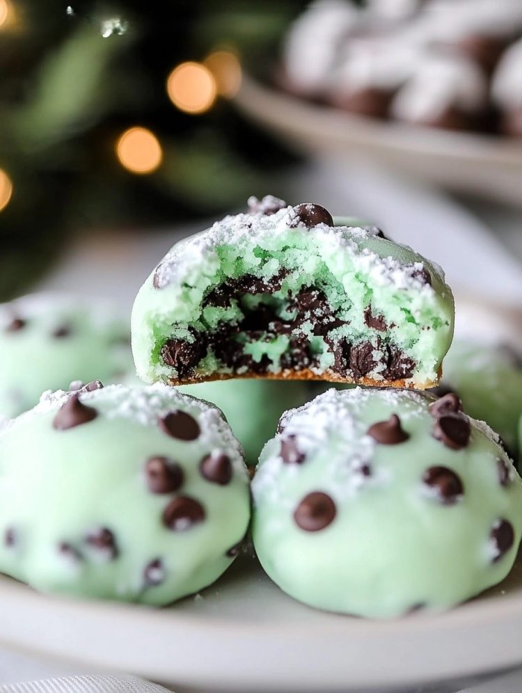 Mint Chocolate Chip Snowball Cookies