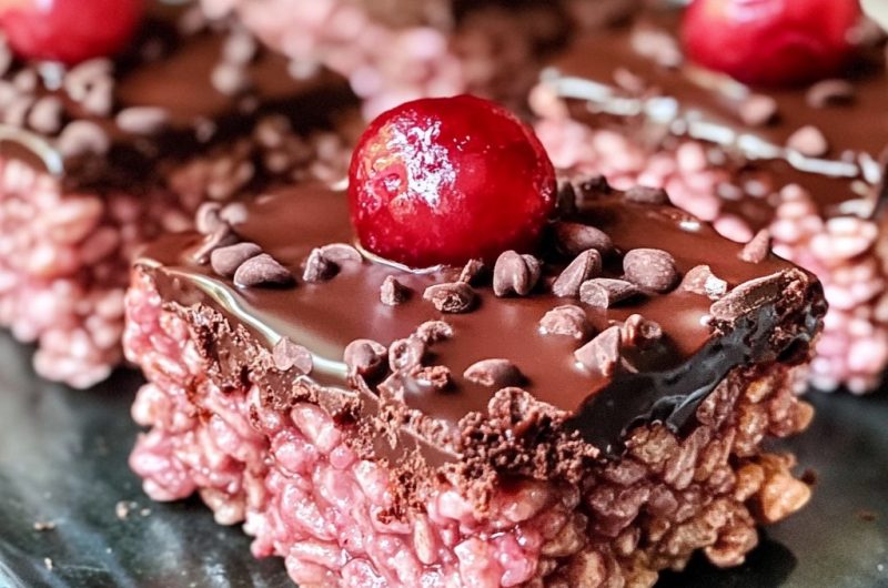 Chocolate Covered Cherry Rice Krispies Treats
