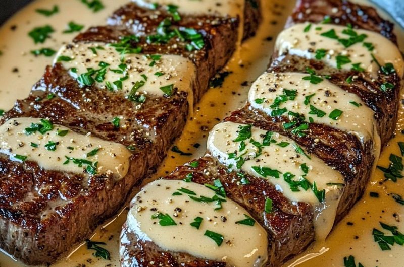 Steak with Garlic Cream Sauce