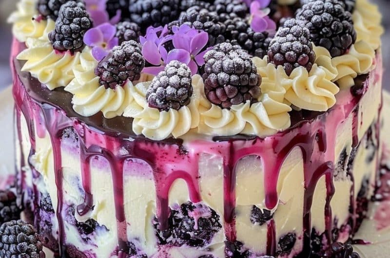 White Chocolate Blackberry Poke Cake