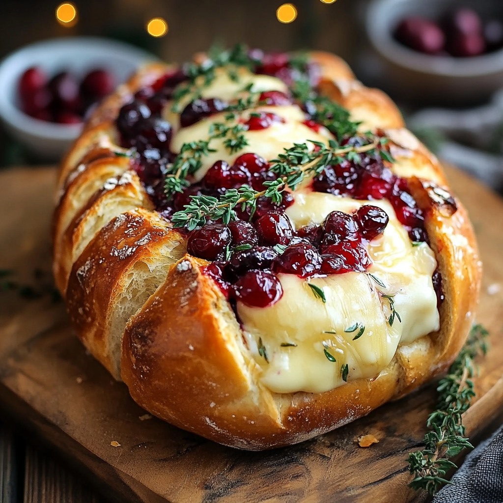 Garlic Herb Sourdough Bread Stuffed with Brie and Cranberry Sauce