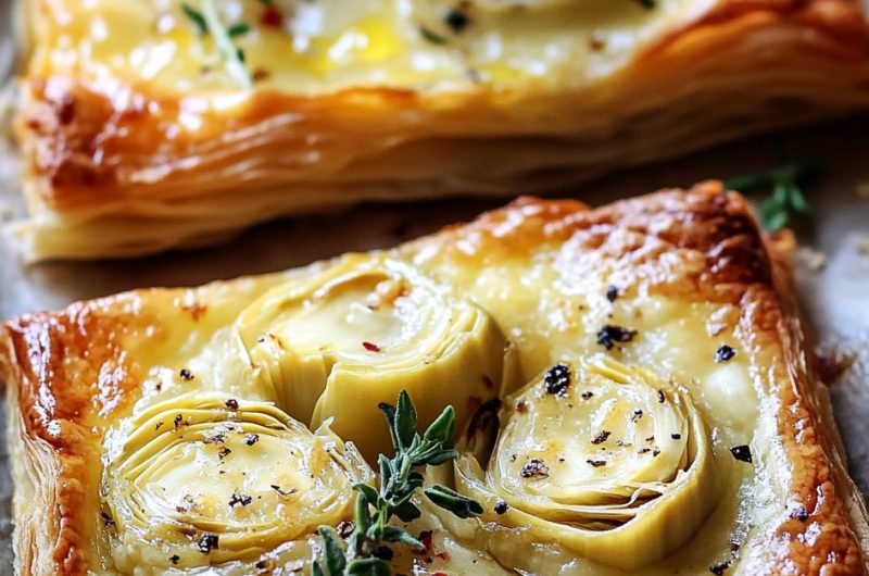 Cheesy Puff Pastry with Artichokes and Herbs