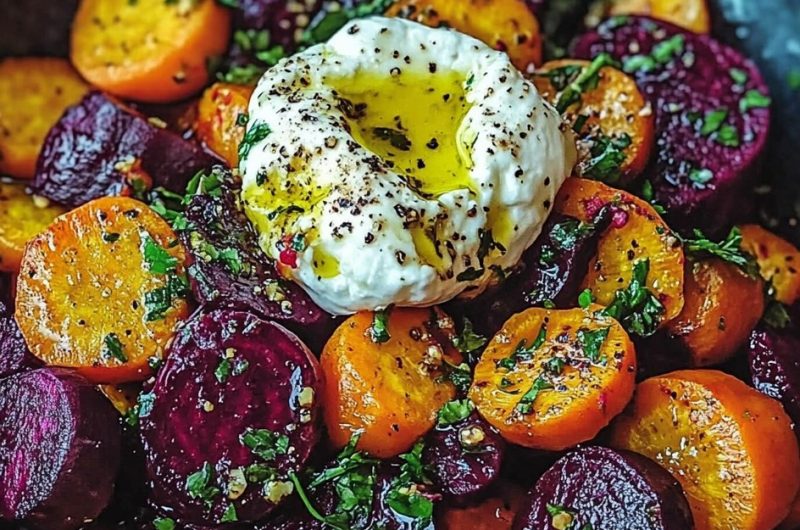 Vibrant Roasted Beets & Carrots with Creamy Burrata Salad