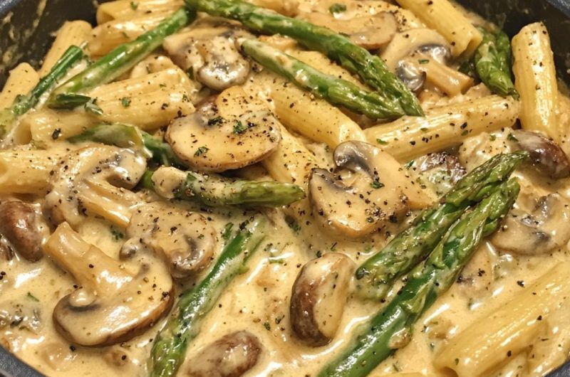Creamy Mushroom & Asparagus Chicken Penne