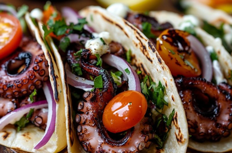 Grilled Octopus Tacos with Lemon Garlic Aioli