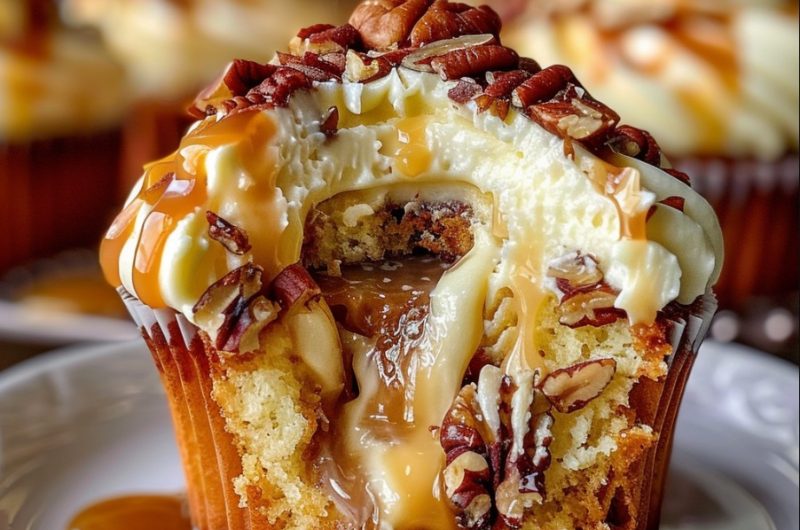 Butter Pecan Cupcakes with Caramel Filling