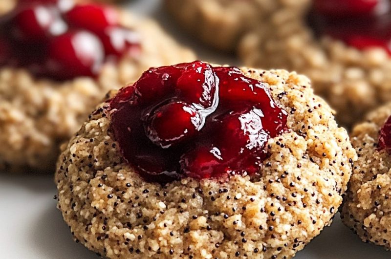 Almond Flour Lemon Poppy Seed Cookies with Cranberry Topping