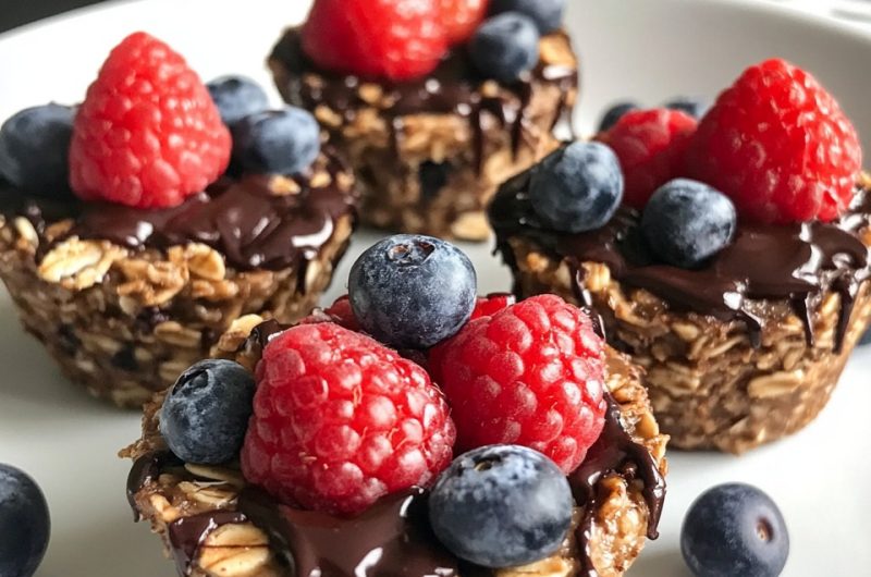 Baked Oatmeal Cups with Berries & Dark Chocolate