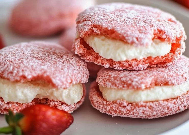 Soft Strawberry Cake Mix Sandwich Cookies