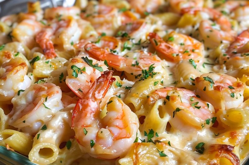 Garlic Shrimp Pasta Bake