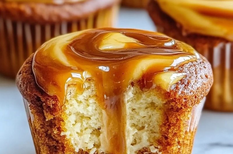 Pumpkin Cheesecake Muffins with Caramel Swirl