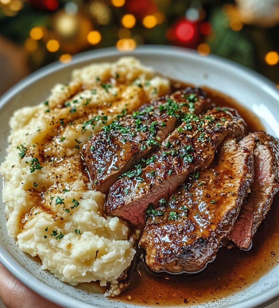 Slow Cooker Garlic Butter Ribeye with Parmesan Mashed Potatoes