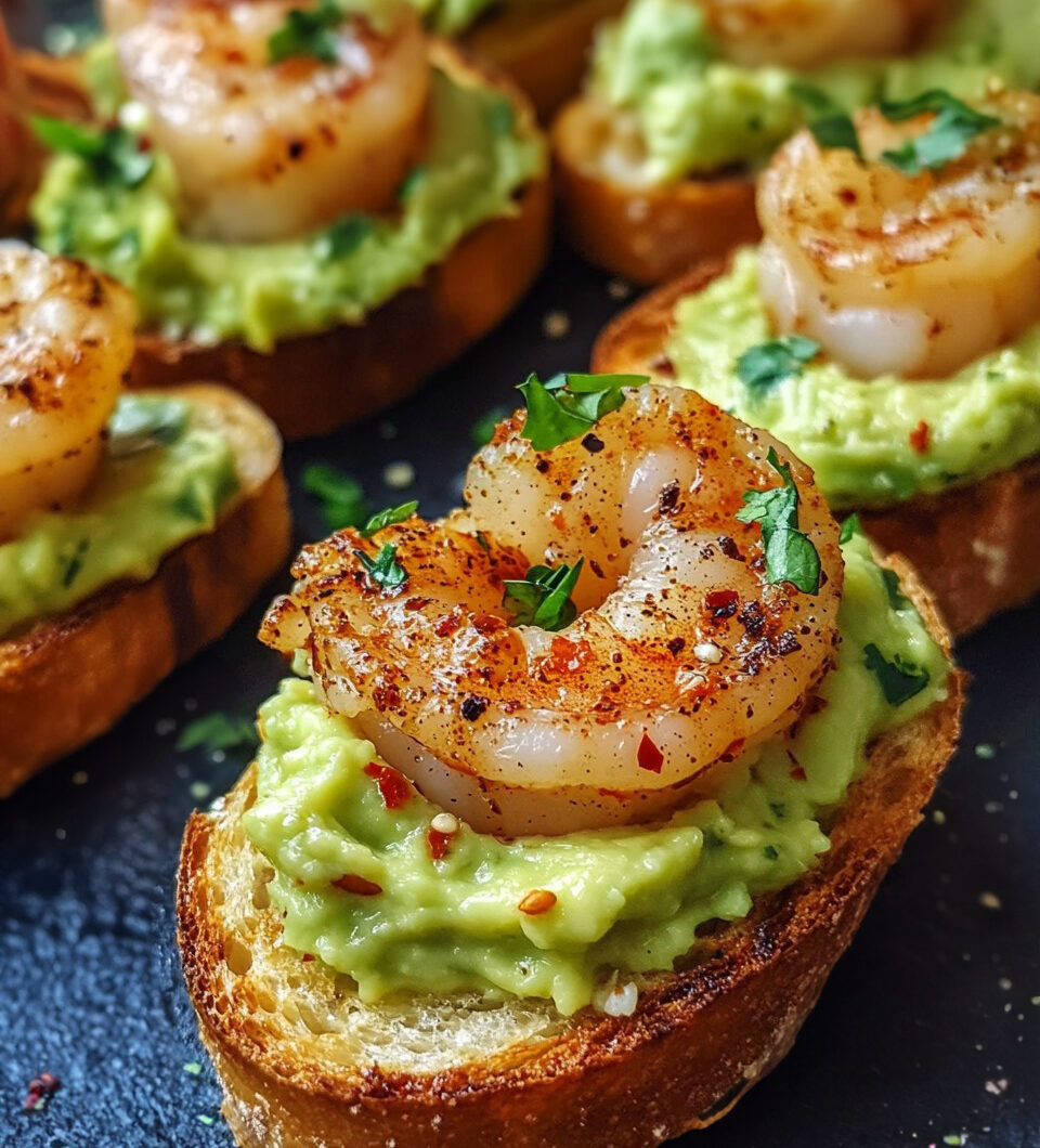 Garlic Shrimp Crostini with Avocado