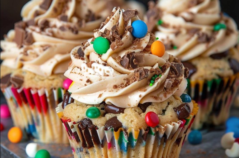 Monster Cookie Dough Cupcakes