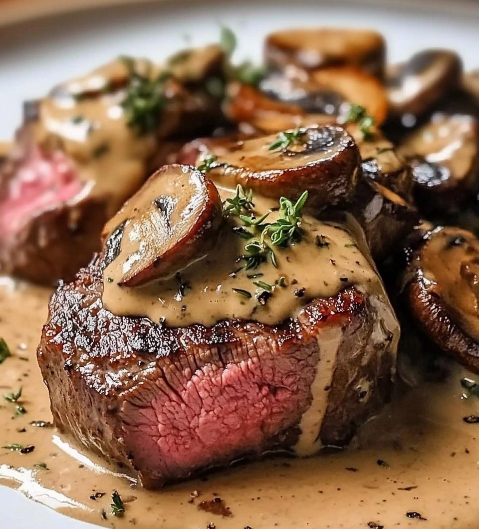 Beef Tenderloin with Creamy Mushroom Sauce