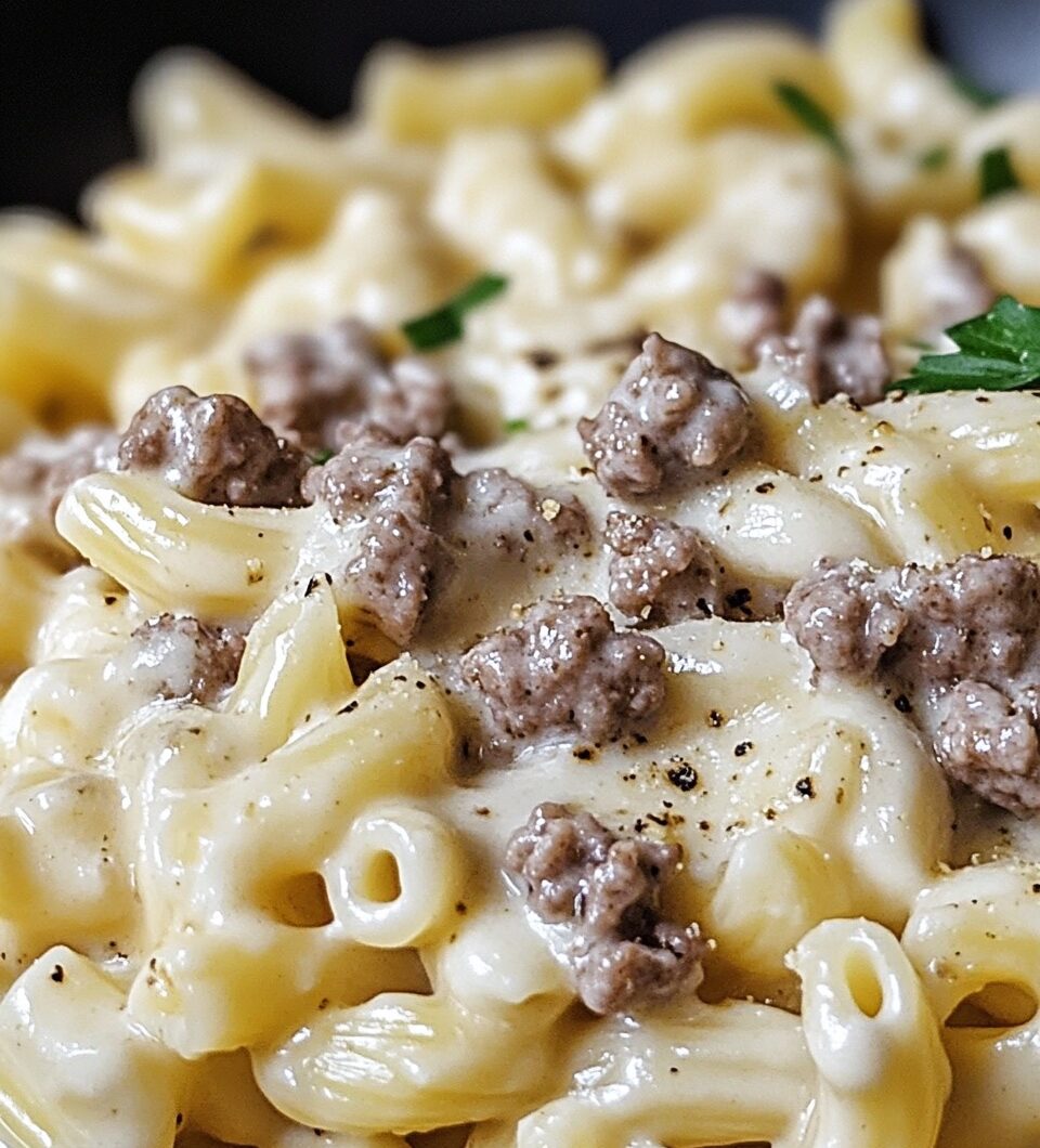 Creamy Ground Beef Alfredo Pasta