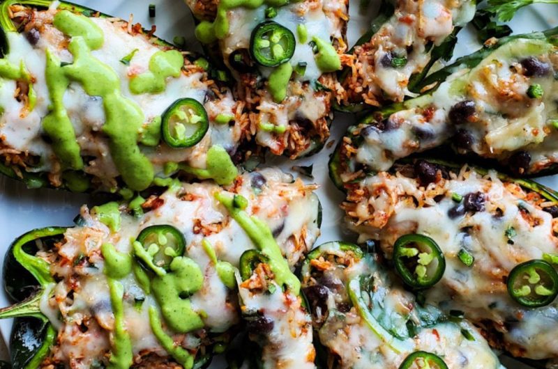 Stuffed Poblano Peppers with Cilantro Lime Crema