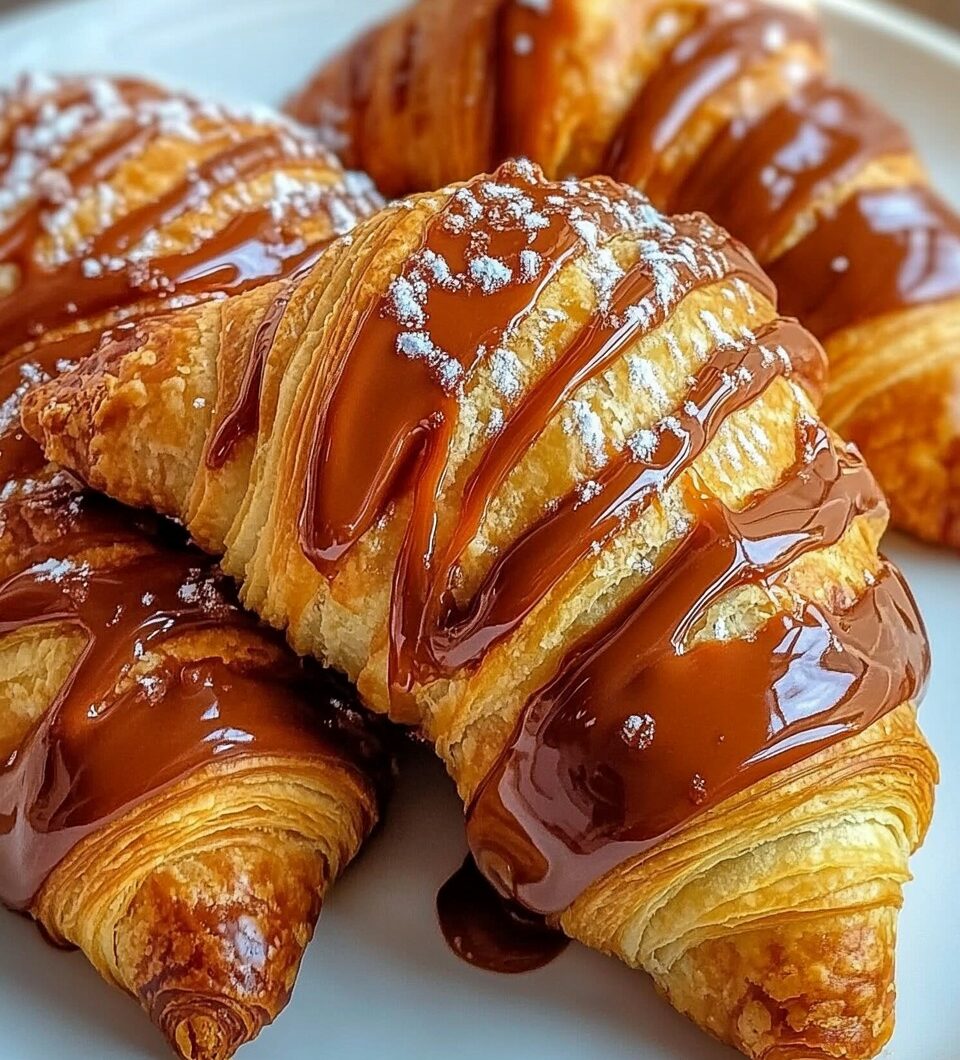 Flaky Nutella Croissants with Caramel Drizzle Recipe