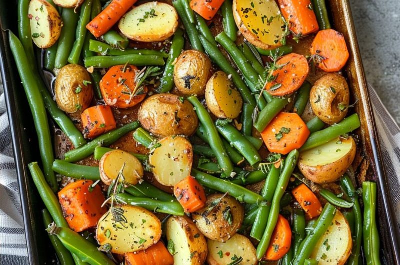Garlic Herb Roasted Potatoes, Carrots, and Green Beans