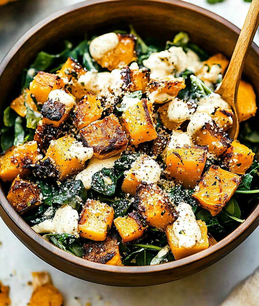 Autumn Caesar Salad with Roasted Delicata Squash Croutons