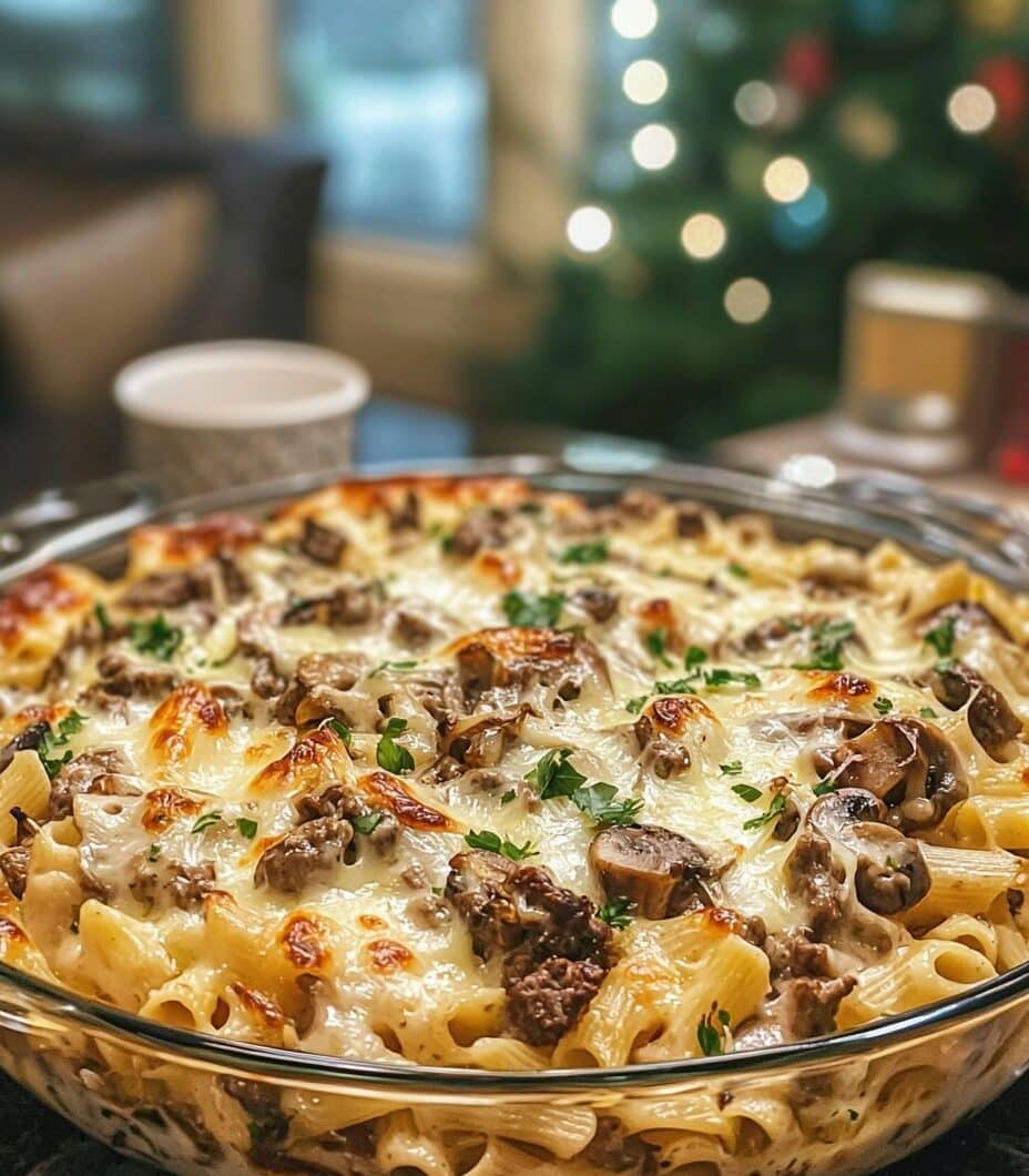 Creamy Mushroom and Beef Pasta Bake
