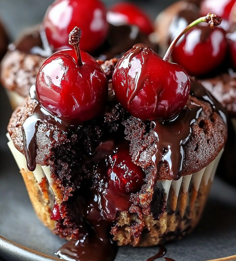 Gooey Chocolate Cherry Muffins