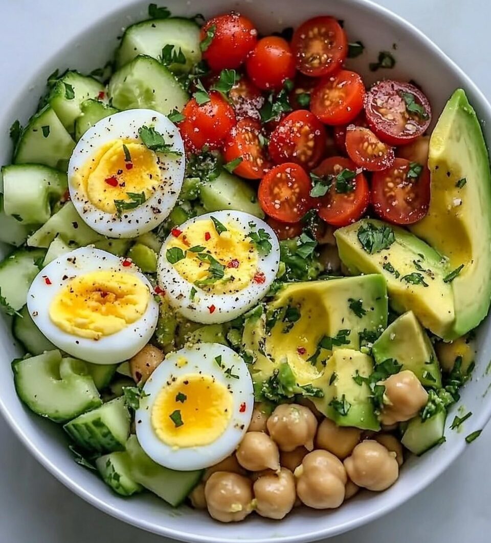 Avocado, Egg, and Chickpea Salad with Lemon and Herbs