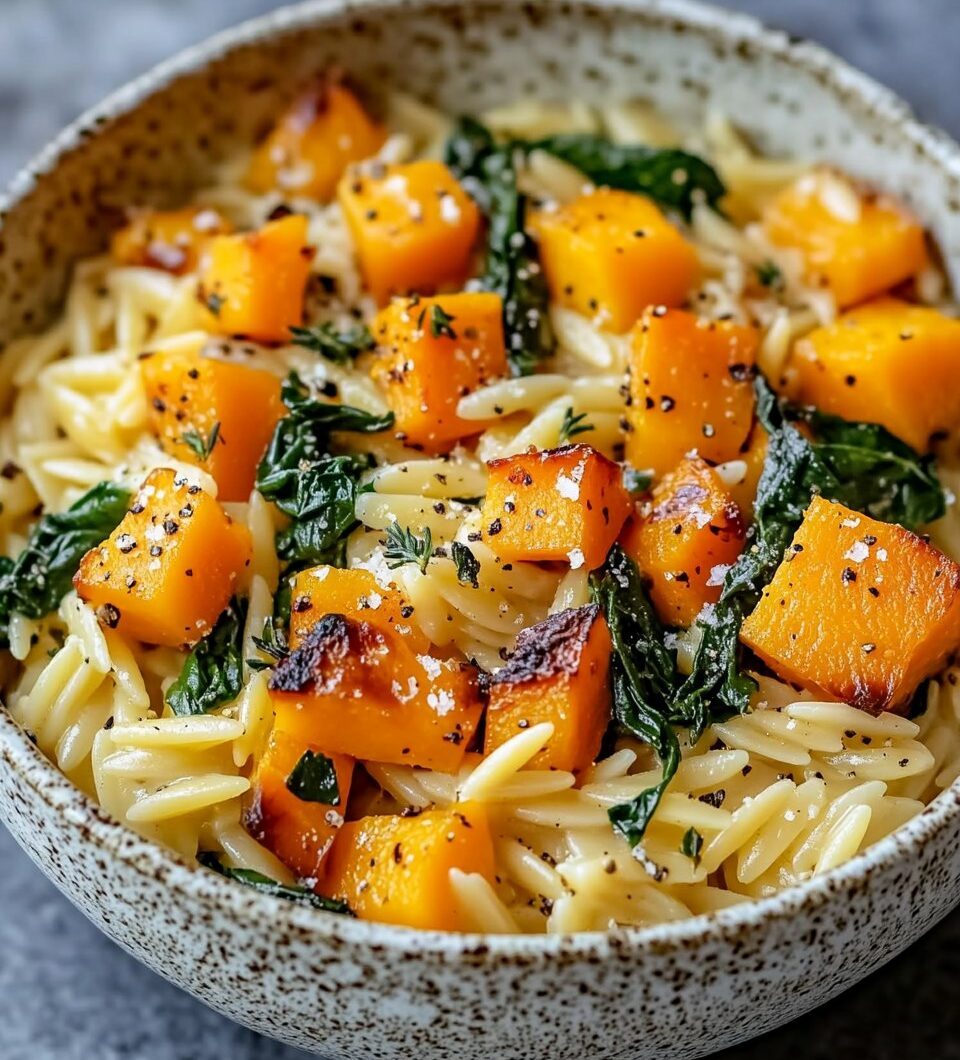 Creamy Orzo with Roasted Butternut Squash and Spinach
