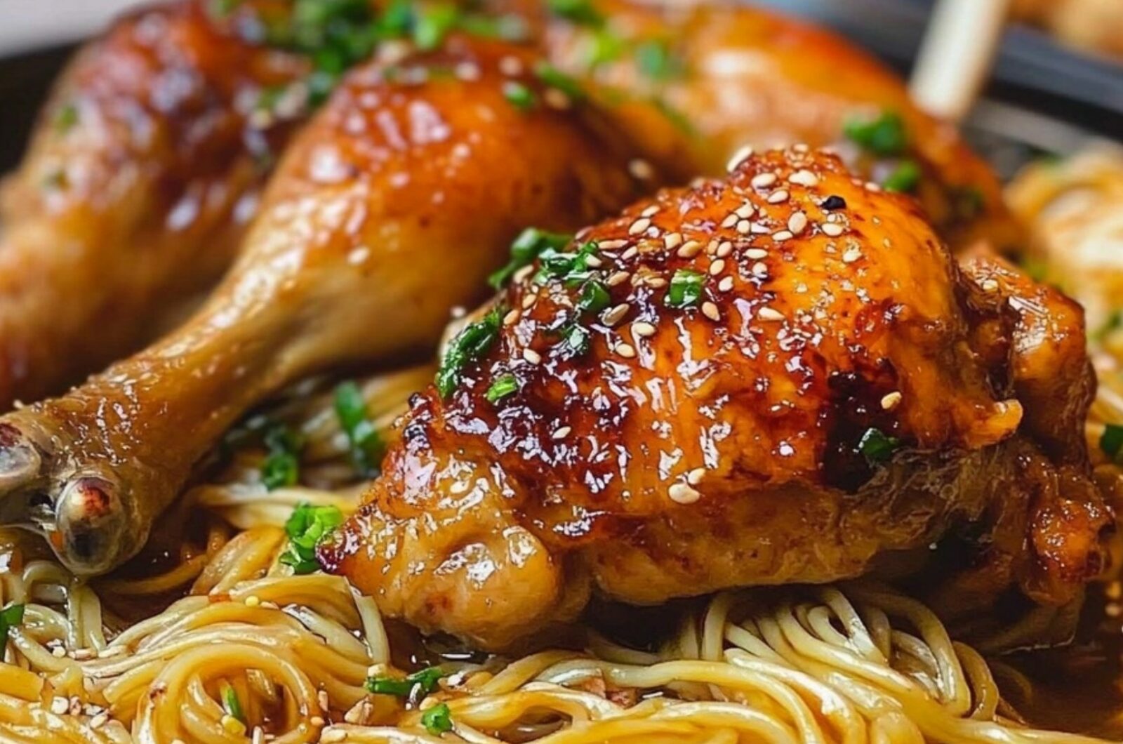 Roasted Chicken with Noodles in Savory Sauce