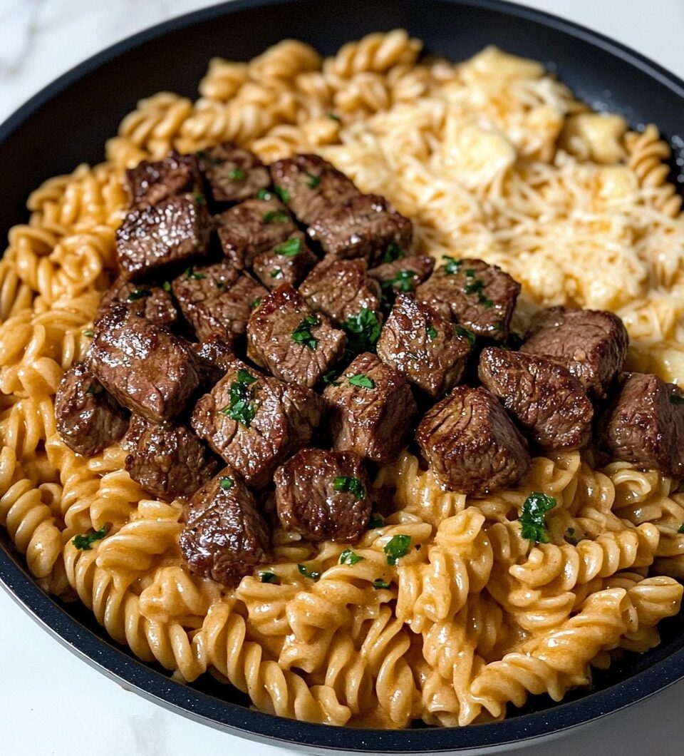 One-Pan Steak Bites & Cheesy Garlic Butter Noodles