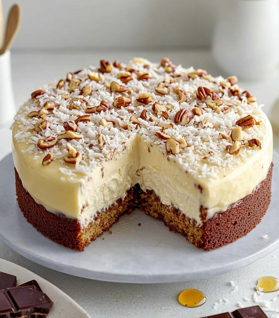 White German Chocolate Cake with Cheesecake
