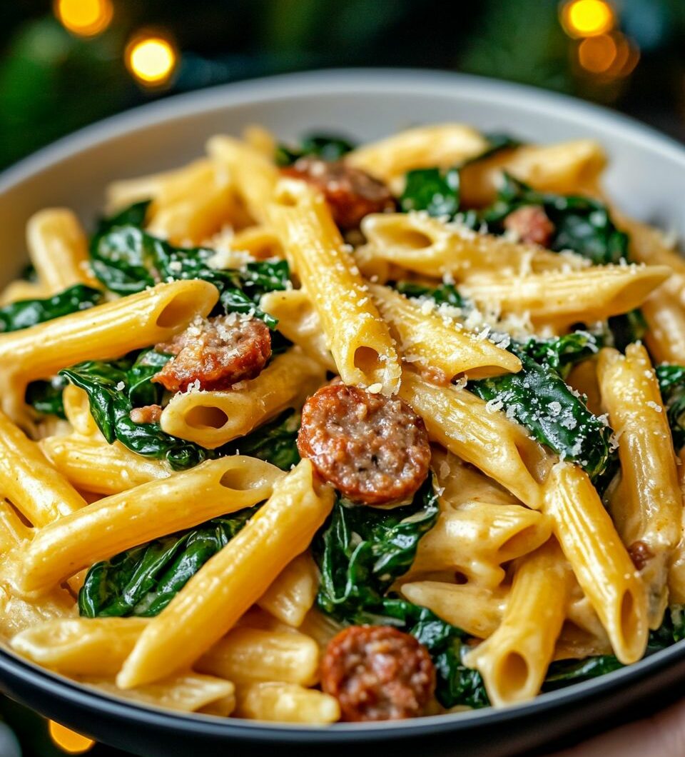 Creamy One-Pan Penne with Italian Sausage and Spinach