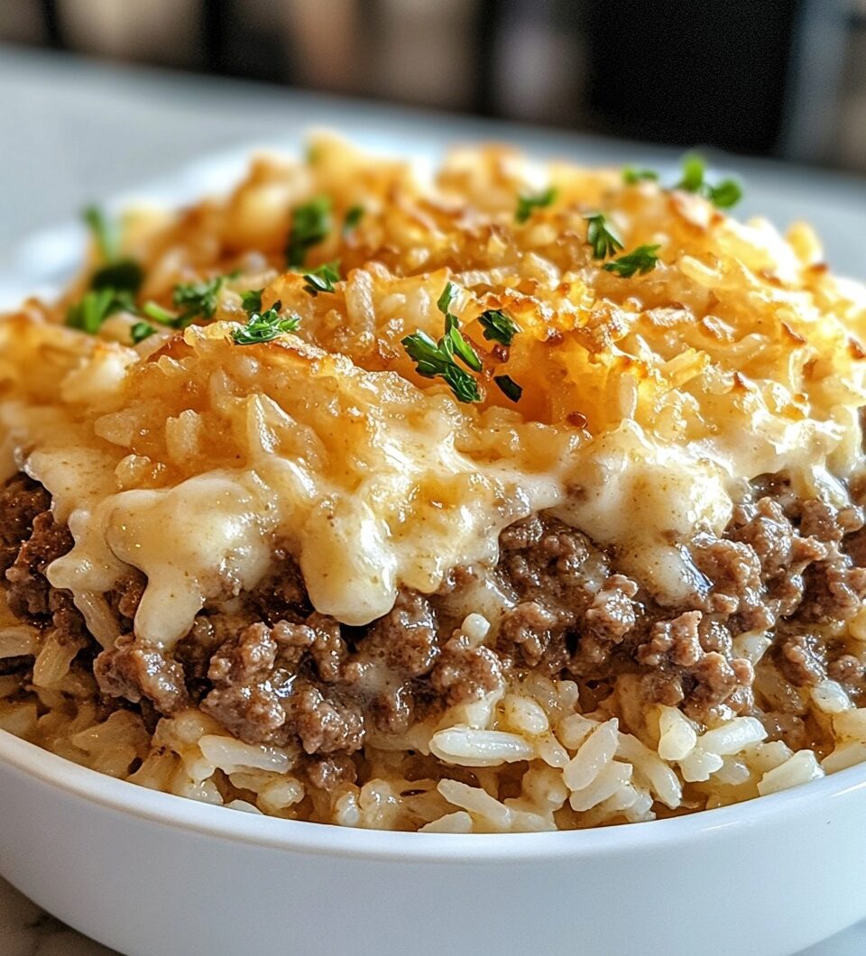 French Onion Ground Beef and Rice Casserole