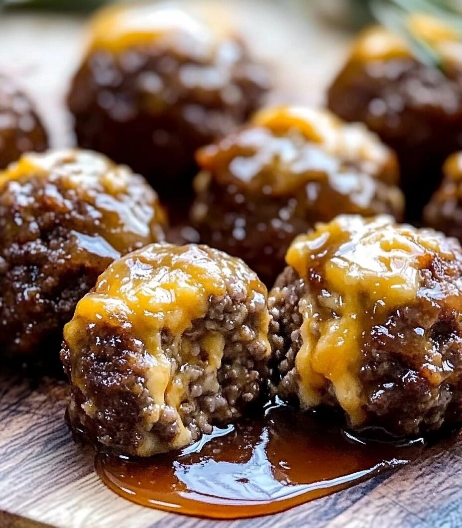 Cheesy Stuffed Meatballs with Sweet GlazeJuicy
