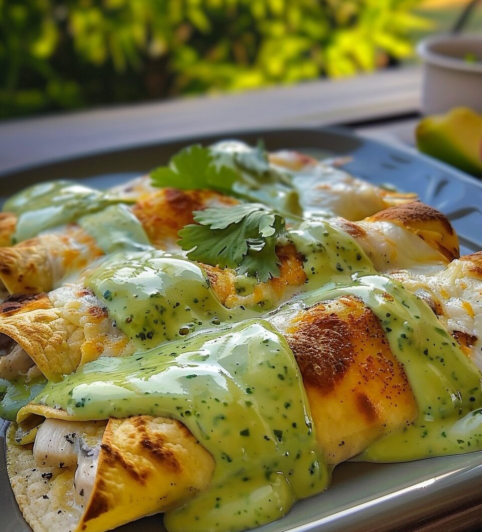 Chicken and Avocado Enchiladas in Creamy Avocado Sauce