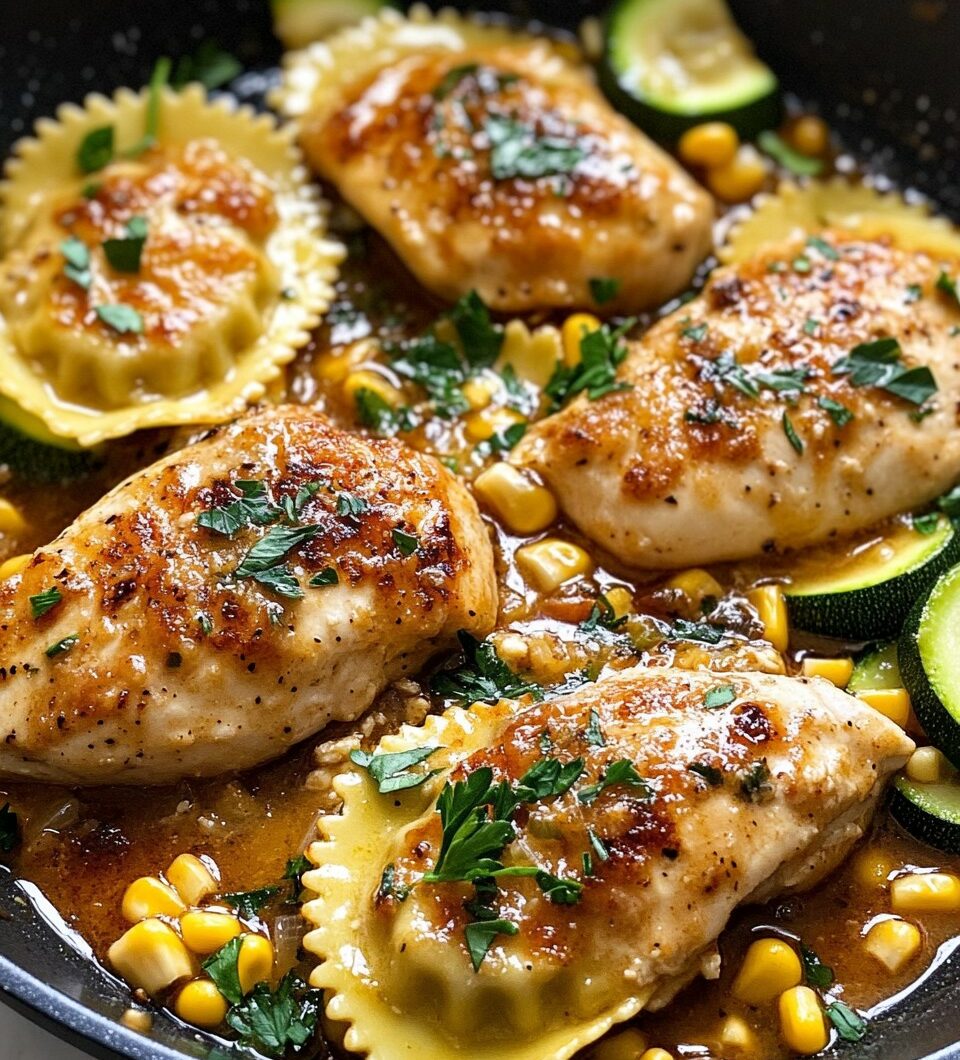 Lemon Butter Chicken with Ravioli and Veggies