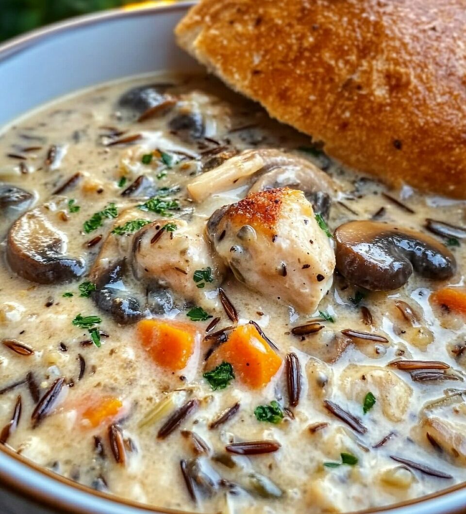 Garlic Parmesan Creamy Mushroom Chicken and Wild Rice Soup