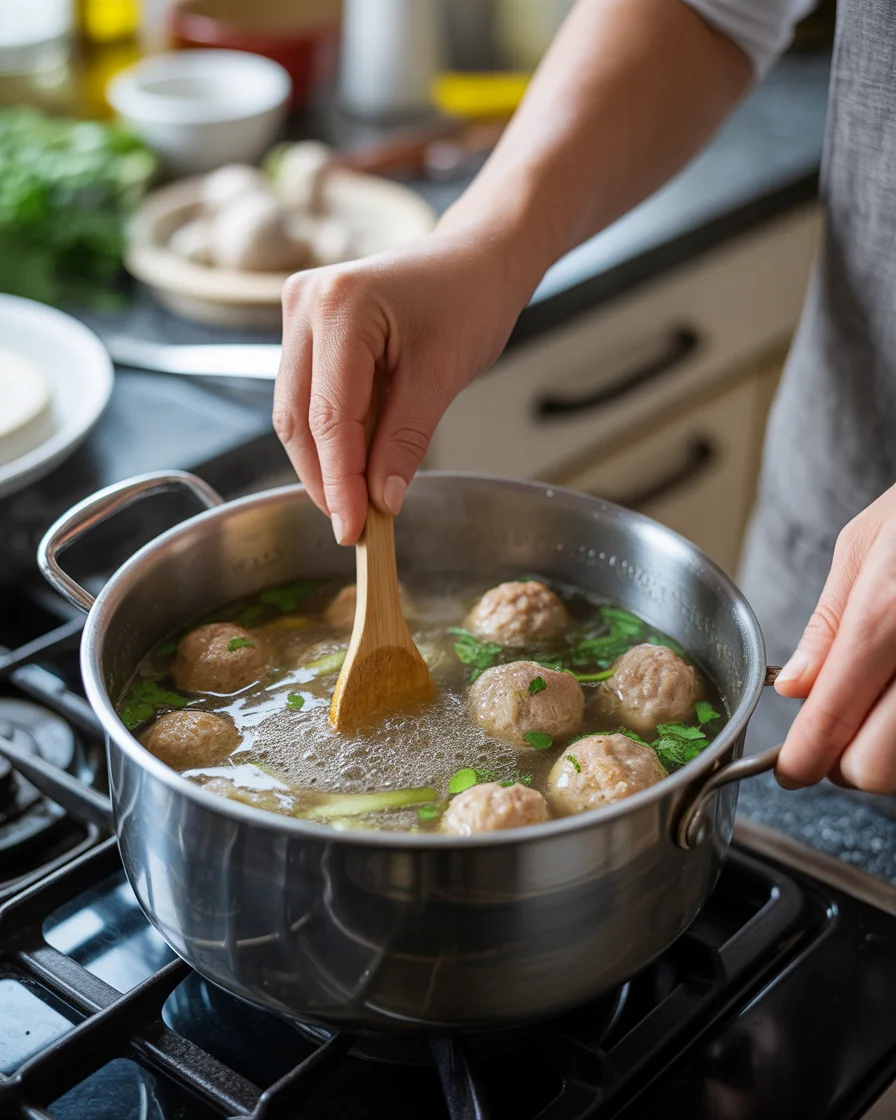 Ginger Pork Meatball Soup with Bok Choy