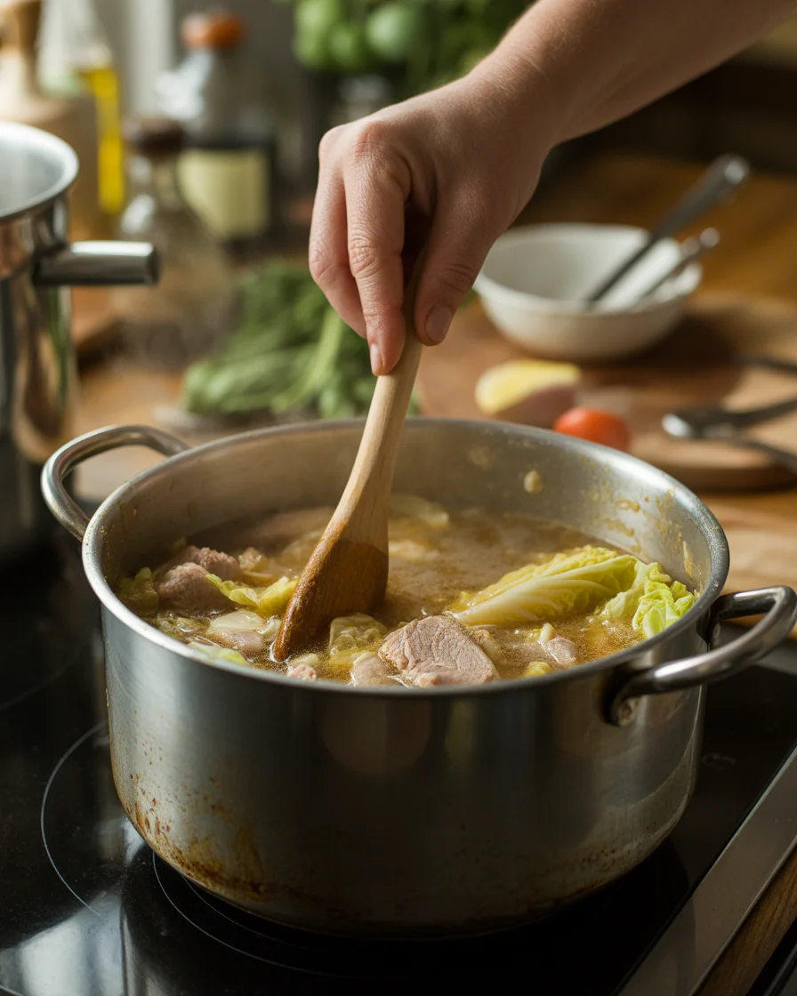One-Pot Pork and Cabbage Stew with Cheddar Dumplings