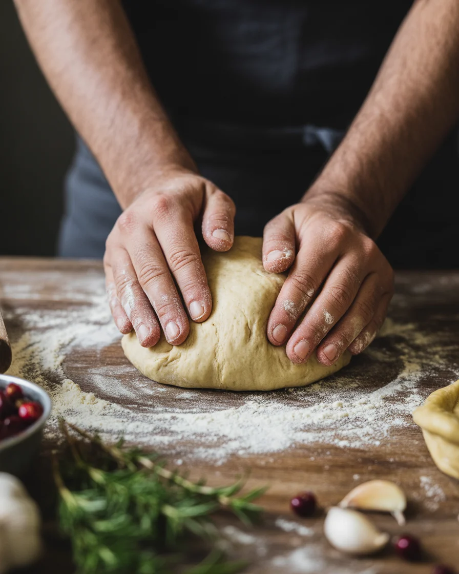 Garlic Herb Sourdough Bread Stuffed with Brie and Cranberry Sauce