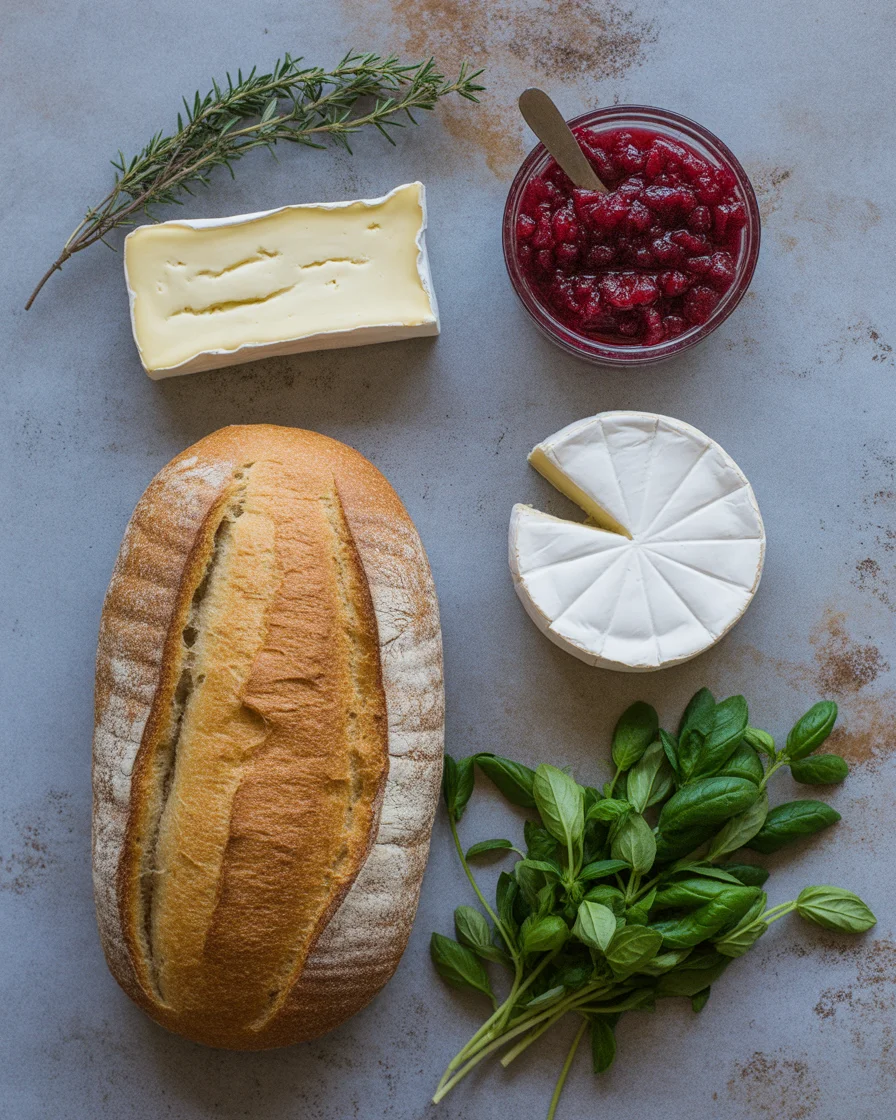 Garlic Herb Sourdough Bread Stuffed with Brie and Cranberry Sauce