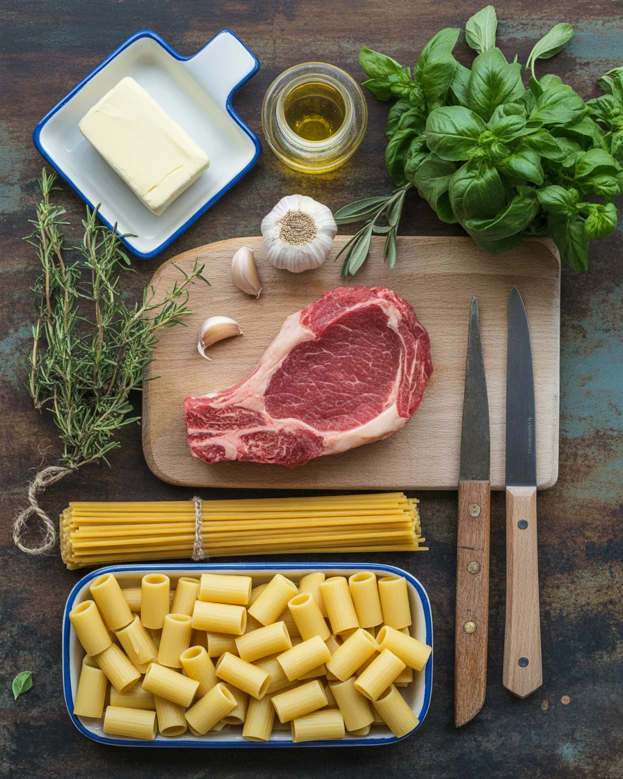 Garlic Butter Steak Tips with Cheesy Rigatoni