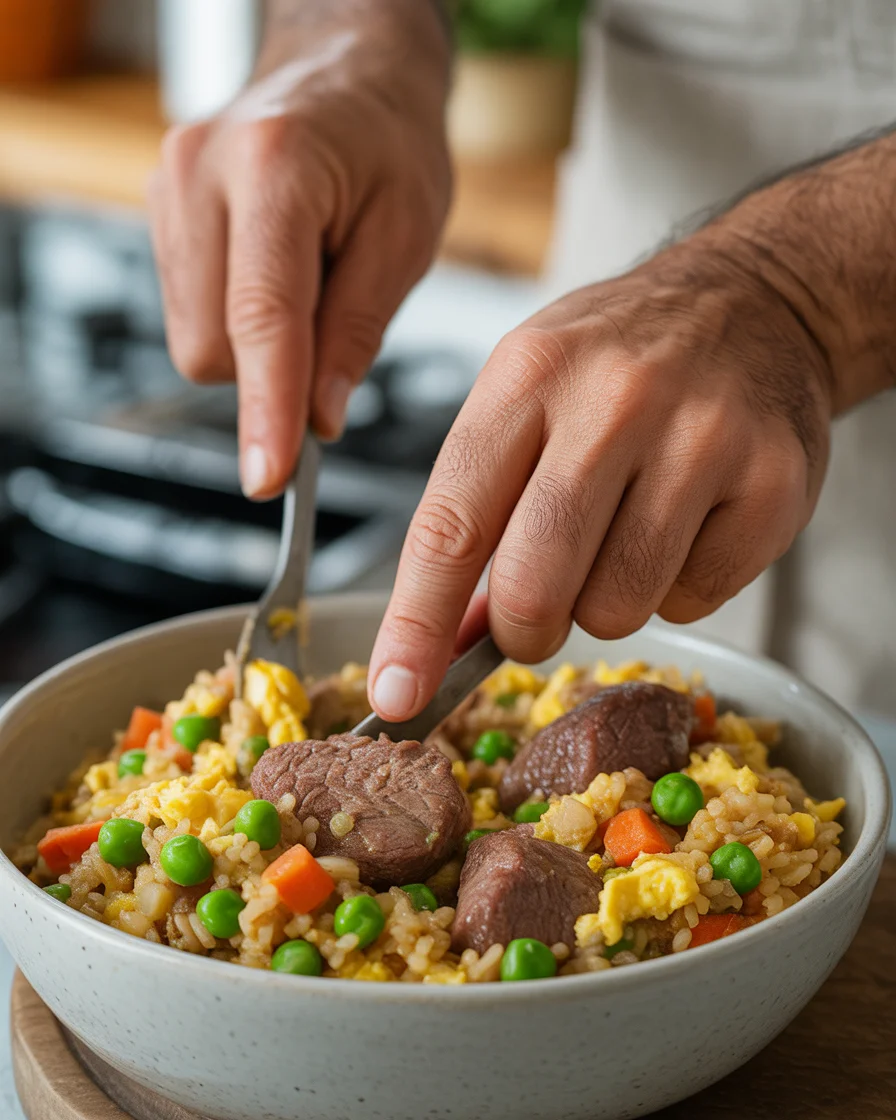 Baked Onion Beef Fried Rice