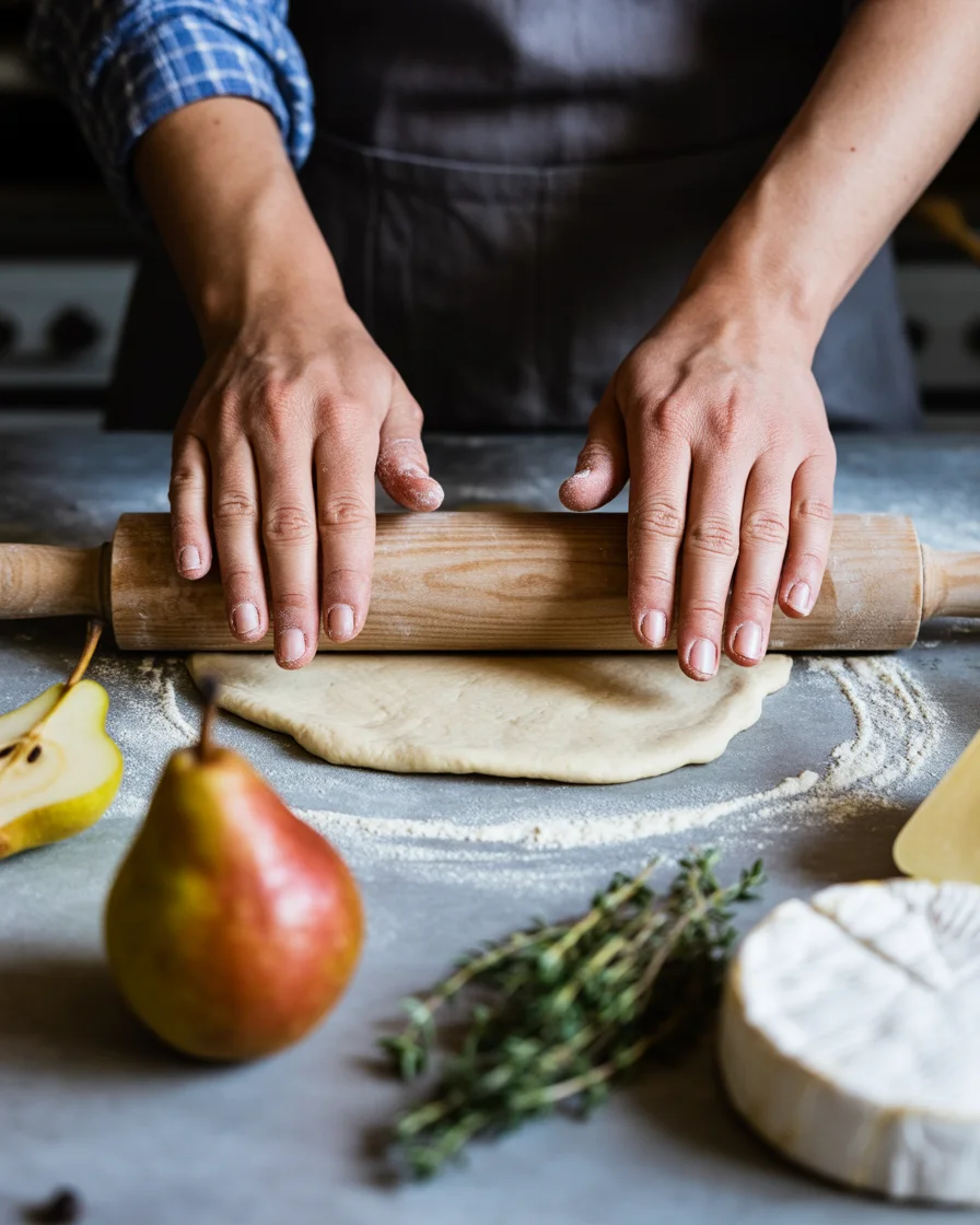 Poached Pear Wrapped in Brie, Baked in Puff Pastry