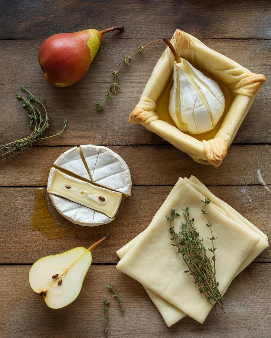 Poached Pear Wrapped in Brie, Baked in Puff Pastry