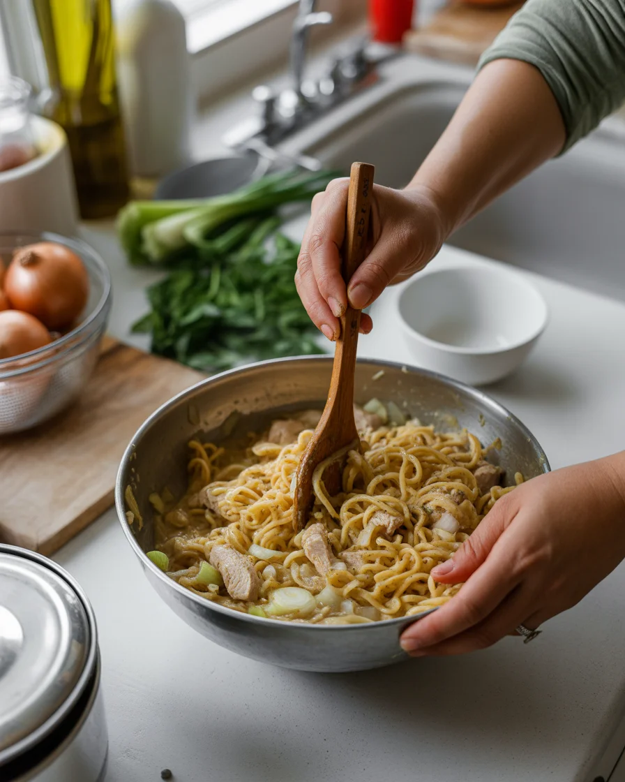 French Onion Chicken Noodle Casserole