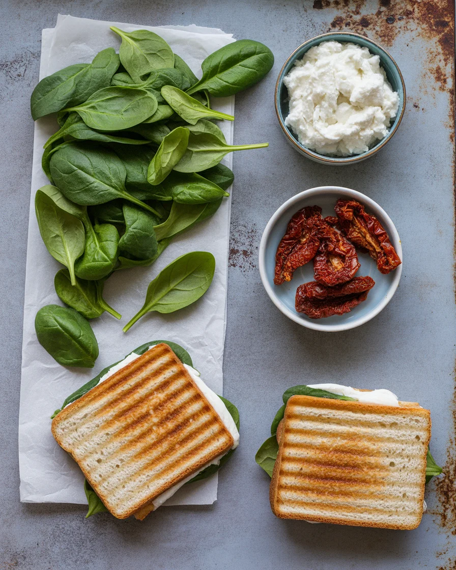 Sun-Dried Tomato Spinach and Ricotta Grilled Cheese
